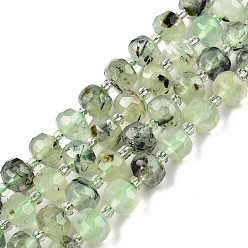 Prehnite Natural Prehnite Beads Strands, with Seed Beads, Faceted, Rondelle, 8x6mm, Hole: 1mm, about 20~22pcs/strand, 7.09 inch(18cm)