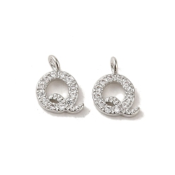 Letter Q Буквица латунные микро проложить кубического циркония подвески, Буква Q, 9~10x4~10x1.5~2 мм, отверстие : 1.5 мм