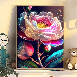 Colorful Flower DIY Diamond Painting Kit, Including Resin Rhinestones Bag, Diamond Sticky Pen, Tray Plate, Glue Clay and Canvas, Colorful, 400x300mm