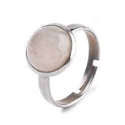 Розовый Кварц Полукруглые кольца из натурального розового кварца, 304 регулируемые кольца из нержавеющей стали для женщин, круглые кабошоны: 10мм, размер США 6 (16.5 мм), 3 мм