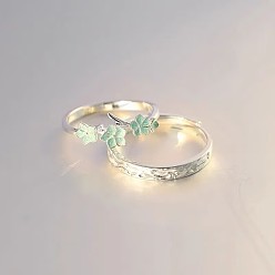 Серебро Кольца для колец из сплава эмали, цветок, кольца пара, бледно-зеленый, серебряные, 15~20 мм