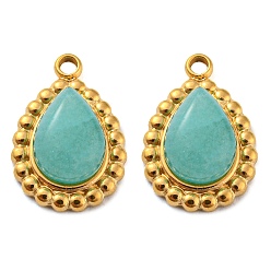 Amazonite Natural Amazonite 304 Stainless Steel Teardrop Charms, Golden, 14x10x5mm, Hole: 1.5mm
