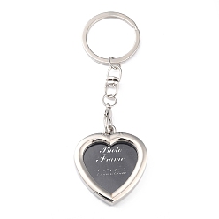 Platinum Zinc Alloy Keychain Cabochon Settings, Swivel Split Key Rings, Heart, Platinum, 113mm, Tray: 28x27.5mm