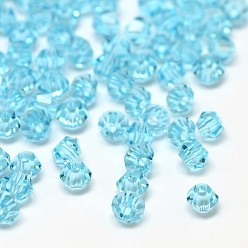 Pale Turquoise Imitation 5301 Bicone Beads, Transparent Glass Faceted Beads, Pale Turquoise, 4x3mm, Hole: 1mm, about 720pcs/bag