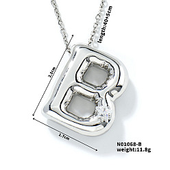 Letter B Ожерелья с подвеской в форме буквы из латуни, прозрачный кубический цирконий, ожерелья в стиле хип-хоп, платина, В письме, 15.75 дюйм (40 см)