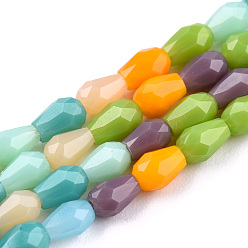 Colorful Opaque Solid Color Glass Beads Strands, Faceted Teardrop, Colorful, 4x3mm, Hole: 0.8mm, about 101Pcs/strand, 16.69 inch(42.4cm)