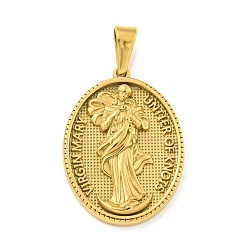 Золотой Ионное покрытие (ip) 304 подвески из нержавеющей стали, овал со святым шармом, золотые, 35.5x26x4 мм, отверстие : 9.5x5 мм