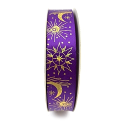Dark Orchid 48 Yards Gold Stamping Polyester Ribbon, Moon Sun Printed Ribbon for Gift Wrapping, Party Decorations, Dark Orchid, 1 inch(25mm)