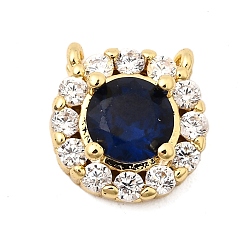 Темно-Синий Латунные микро проложить кубического циркония прелести, плоско-круглые, без свинца и без кадмия, долговечный, реальный 18 k позолоченный, стойки покрытие, темно-синий, 9x9x4 мм, отверстие : 0.6 мм