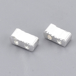 Silver Plated Electroplate Glass Seed Beads, 2-Hole, Rectangle, Silver Plated, 4.5~5.5x2x2~2.5mm, Hole: 0.5~0.8mm