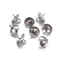 Stainless Steel Color 201 Stainless Steel Cup Pearl Peg Bails Pin Pendants, For Half Drilled Beads, Stainless Steel Color, 8.5x8mm, Hole: 1.5~2mm, Pin: 0.7mm