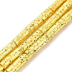 Golden Plated Electroplated Natural Lava Rock Beads Strands, Column, Golden Plated, 13x4mm, Hole: 1mm, about 29~30pcs/strand, 15.35~15.94 inch(39~40.5cm)