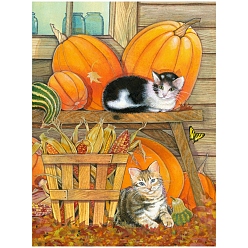 Cat Shape DIY Thanksgiving Day Animal Pattern 5D Diamond Painting Kits, including Resin Rhinestones, Diamond Sticky Pen, Tray Plate and Glue Clay, Cat Shape, 400x300mm