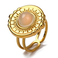 Натуральный Агат Кольца из натурального агата, плоские круглые золотистые тона 304 манжеты из нержавеющей стали для женщин, внутренний диаметр: регулируемый