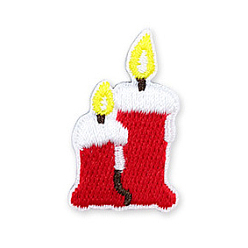 Red Christmas Theme Computerized Embroidery Polyester Self-Adhesive /Sew on Patches, Costume Accessories, Appliques, Candle, Red, 32x20mm