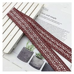 Crimson Ethnic Style Embroidery Rhombus Polyester Ribbons, Jacquard Ribbon, Garment Accessories, Flat, Crimson, 1-5/8 inch(40mm)