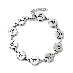 Телец 12 созвездия 304 браслеты-цепочки из нержавеющей стали для женщин, плоско-круглые, цвет нержавеющей стали, Телец, 8-3/8 дюйм (21.4 см)