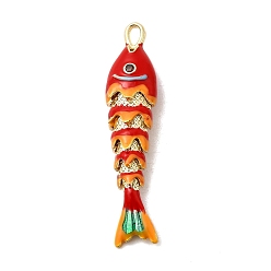 Red Rack Plating Brass Pendants, with Cubic Zirconia and Enamel, Fish Charms, Long-Lasting Plated, Lead Free & Cadmium Free, Red, 46x10.5x7.5mm, Hole: 4x2.5mm