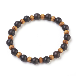 Wood Natural Sandalwood Stretch Bracelets, with Round Wood Beads, 2-1/8 inch(5.5cm)