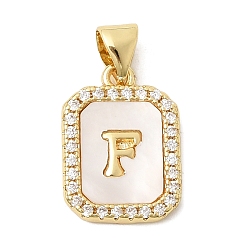 Letter F Латунные микропаве прозрачные подвески с фианитом, с естественной оболочке, без кадмия и без свинца, долговечный, стойки покрытие, Буква F, 16.5x12x2 мм, отверстие : 4x3 мм