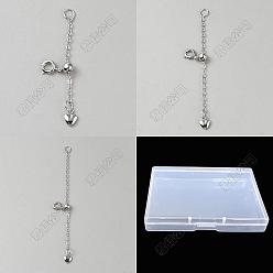 Platinum 9Pcs 3 Styles Brass & Stainless Steel Ends with Chain, Heart, Platinum, 47~88mm, 3pcs/style