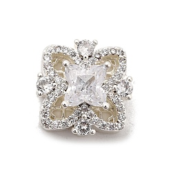 Серебро Многожильные звенья из латуни с прозрачным фианитом, цветок, серебряные, 14x14x8 мм, отверстие : 1.5 мм