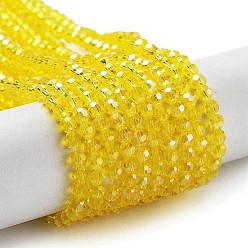 Yellow Electroplate Transparent Glass Beads Strands, Faceted, Round, Pearl Luster Plated, Yellow, 3mm, Hole: 0.8mm, about 164~166pcs/strand, 19.69~19.88 inch(50~50.5cm)