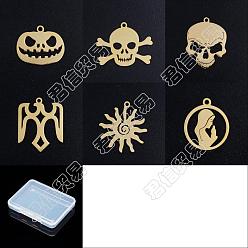Golden Unicraftale 12Pcs 6 Style 201 Stainless Steel Pendants, Mixed Shapes, Golden, 2pcs/style
