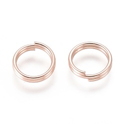 Розовое Золото 304 из нержавеющей стали разрезные кольца, кольца с двойной петлей, розовое золото , 10x2 мм, внутренний диаметр: 8 мм, одиночный провод: 1 мм