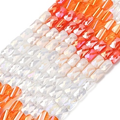 Оранжево-Красный Стеклянные бусины с гальваническим покрытием , прямоугольные, граненые, градиент цвета, оранжево-красный, 7x4x3.5 мм, отверстие : 1 мм, около 60~63 шт / нитка, 16.14''~16.92'' (41~43 см)