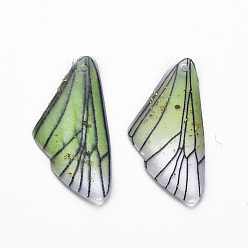 Light Green Transparent Resin Pendants, with Gold Foil, Insects Wing, Light Green, 24.5x11.5x2mm, Hole: 1mm