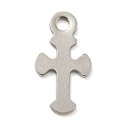 Stainless Steel Color 201 Stainless Steel Pendants, Cross Charm, Religion, Stainless Steel Color, 15.5x8x1mm, Hole: 1.8mm