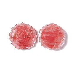 Cherry Quartz Glass Cherry Quartz Glass Pendants, Flower Charms, 33~33.5x7mm, Hole: 1mm