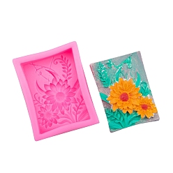 Hot Pink Food Grade Silicone Molds, for Handmade Soap Making, Rectangle with Flower, Hot Pink, 90x68~70x25mm, Inner Diameter: 75x52mm