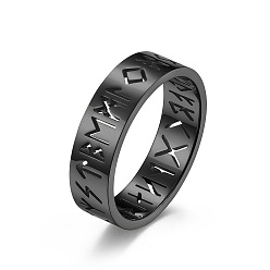 Electrophoresis Black Hollow Word Stainless Steel Finger Rings, Rune Words Odin Norse Viking Amulet Jewelry, Electrophoresis Black, Inner Diameter: 16mm