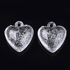Clear Transparent Acrylic Pendants, with Glitter Powder, Heart , Clear, 22x20x10mm, Hole: 2mm, about 236pcs/500g