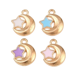Mixed Color Alloy with Enamel Charms, Moon with Star Charms, Light Gold, Mixed Color, 13.5x12x2mm, Hole: 1.5mm