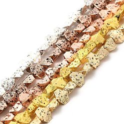 Mixed Color Electroplated Natural Lava Rock Beads Strands, Hexagon, Mixed Color, 5.5x6.5x3mm, Hole: 1mm, about 67~70pcs/strand, 14.57~15.08 inch(37~38.3cm)