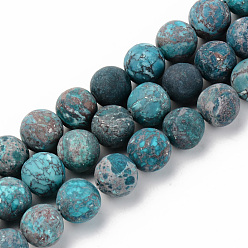 Sky Blue Natural American Turquoise Beads Strands, Frosted, Dyed & Heated, Round, Sky Blue, 10mm, Hole: 1mm, about 37~38pcs/strand, 15.16'(38.5cm)