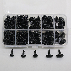 Black Oval Plastic Craft Safety Screw Noses Set, Animal Bear Doll Making Supplies, Black, 5x6mm, 125pcs/box