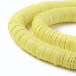 Желтый Плоские круглые экологически чистые бусины из полимерной глины ручной работы, диск хейши бусины для гавайских серег браслет ожерелья ювелирных изделий, желтые, 8x0.5~1 мм, отверстие : 2 мм, около 380~400 шт / нитка, 17.7 дюйм