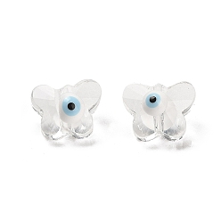 Blanc Perles de verre émaillées transparentes, papillon avec le mauvais œil, blanc, 8x10x6.5~7mm, Trou: 1mm