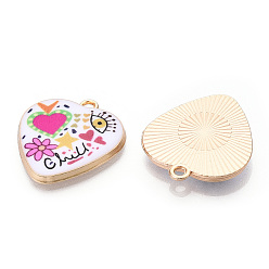 Colorful Printed Alloy Pendants, Light Gold Tone, Heart with Evil Eye Charms, Colorful, 25.5x23x3mm, Hole: 2mm