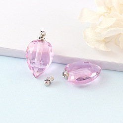 Pink Teardrop Glass Perfume Bottles Pendants, SPA Aromatherapy Essemtial Oil Empty Bottle Charms, Pink, 2.5cm