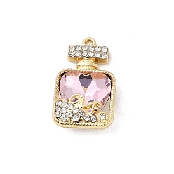 Розовый Подвески из сплава и страза, духи, стойки покрытие, золотые, светло-розовый, 28.5x17x9 мм, отверстие : 1.7 мм