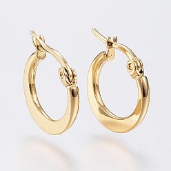 Golden 304 Stainless Steel Hoop Earrings, Hypoallergenic Earrings, Flat Ring Shape, Golden, 14~16x2mm, Pin: 0.7x1mm