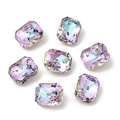 Vitrail Light K9 Glass Rhinestone Cabochons, Pointed Back & Back Plated, Faceted, Rectangle, Vitrail Light, 8x10x6mm