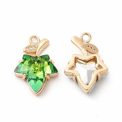 Fern Green Brass with K9 Glass Charms, Golden Maple Leaf Charms, Fern Green, 20.5x13.5x5.5mm, Hole: 1.8mm
