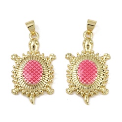 Ярко-Розовый Латунь эмаль подвески, долговечный, без кадмия и без свинца, стойки покрытие, реальный 18 k позолоченный, черепаховый шарм, ярко-розовый, 29.5x17.5x5 мм, отверстие : 3.5x3 мм