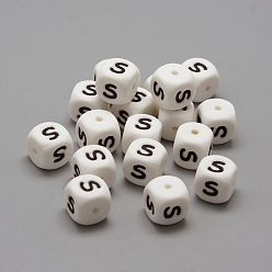 Белый Пищевые экологически чистые силиконовые бусины, горизонтальное отверстие, изготовление ожерелий diy, стиль письма, кубические, letter.s, 12x12x12 мм, отверстие : 2 мм